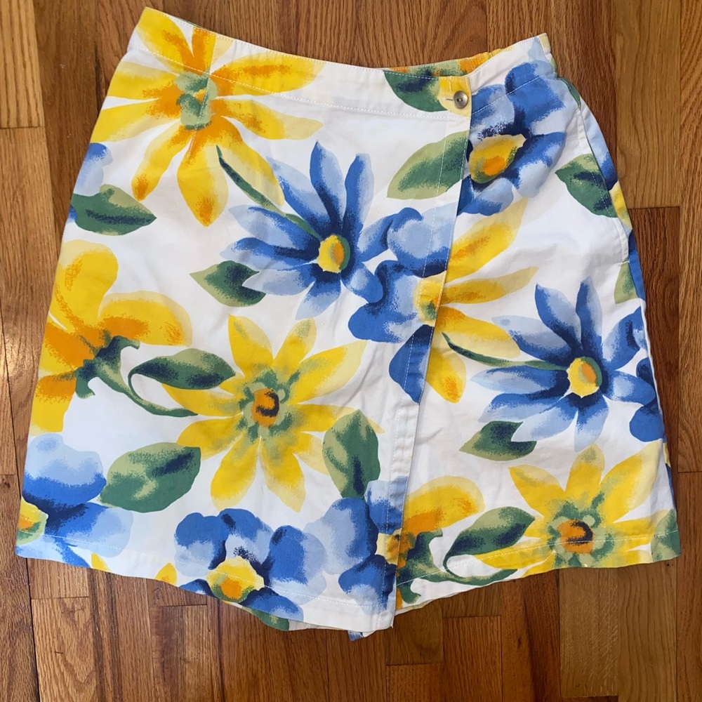 blue and yellow floral skort